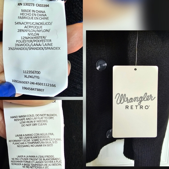 Wrangler Logo Cardigan Sweater Striped Balloon Sleeves Size XL - Picture 12 of 14